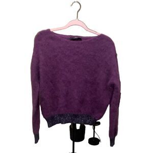 Compagnia Italiana Fuzzy Sweater Sparkle Trim Purple M Women's Wool Blend